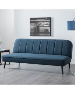 Miro Linen Fabric Upholstered Curved Back Sofa Bed In Blue