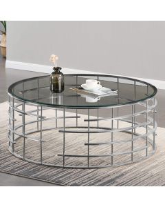 Missouri Round Clear Glass Coffee Table With Silver Frame