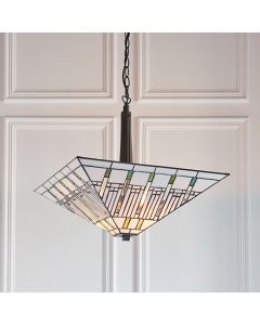 Mission 2 Lights Tiffany Glass Ceiling Pendant Light In Dark Bronze