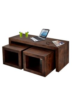 Toko Solid Mango Wood Set Of 3 Coffee Tables In Dark Mahogany