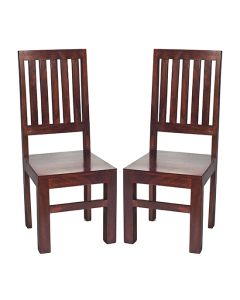 Toko Dark Mahogany Solid Mango Wood Slat Back Dining Chairs In Pair