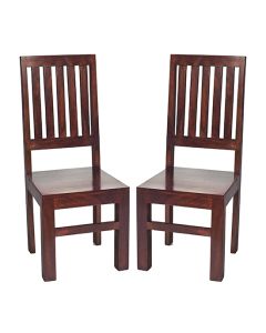 Toko Dark Mahogany Solid Mango Wood Slat Back Dining Chairs In Pair