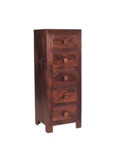 Toko Solid Mango Wood Chest Of 5 Drawers In Dark Mahogany