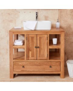 Mobel Bathroom 2 Doors Single Square Sink Vanity Unit In Oak