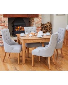 Mobel Extending Wooden Dining Table In Oak With 4 Light Grey Armchairs
