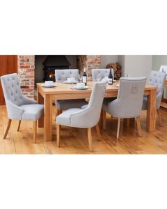 Mobel Extending Wooden Dining Table In Oak With 6 Light Grey Armchairs