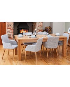 Mobel Extending Wooden Dining Table In Oak With 6 Vrux Light Grey Chairs