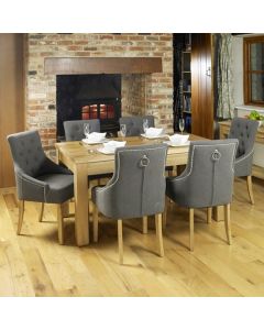 Mobel Extending Wooden Dining Table In Oak With 6 Vrux Slate Armchairs