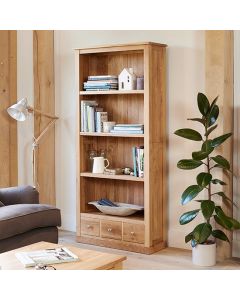 Mobel Large Wooden 3 Drawers Open Bookcase In Oak