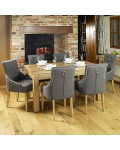 Mobel Large Wooden Dining Table In Oak With 4 Grey Armchairs