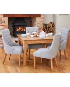 Mobel Large Wooden Dining Table In Oak With 4 Light Grey Armchairs