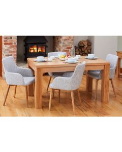 Mobel Large Wooden Dining Table In Oak With 4 Light Grey Vrux Chairs