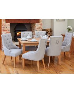 Mobel Large Wooden Dining Table In Oak With 6 Light Grey Armchairs