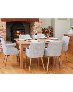Mobel Large Wooden Dining Table In Oak With 6 Light Grey Vrux Chairs