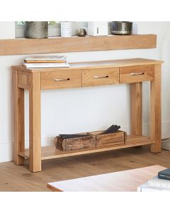 Mobel Wooden 3 Drawers Console Table In Oak