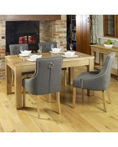 Mobel Wooden Dining Table In Oak With 4 Grey Armchairs