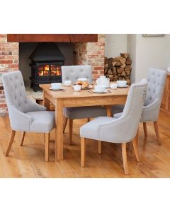 Mobel Wooden Dining Table In Oak With 4 Light Grey Armchairs