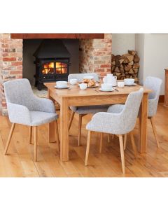 Mobel Wooden Dining Table In Oak With 4 Light Grey Vrux Chairs