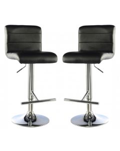 Molly Black Faux Leather Bar Stools In Pair With Chrome Base