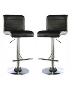 Molly Black Faux Leather Bar Stools In Pair With Chrome Base