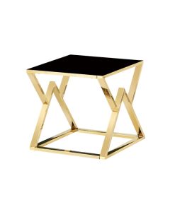 Mombasa Black Glass Lamp Table With Golden Base