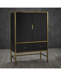 Monaco Black Marble Drinks Cabinet In Gold Metal Frame