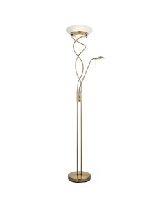Monaco Frosted Glass Mother And Child Task Floor Lamp In Antique Brass