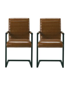 Montana Brown Faux Leather Carver Dining Chairs In Pair