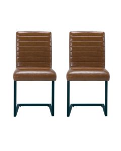 Montana Brown Faux Leather Dining Chairs In Pair