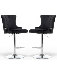 Montpellier Black Velvet Gas Lift Bar Stool In Pair