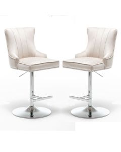 Montpellier Cream Velvet Gas Lift Bar Stool In Pair