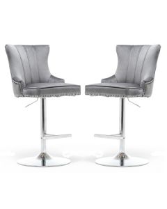 Montpellier Dark Grey Velvet Gas Lift Bar Stool In Pair