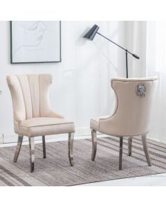 Montpellier Lion Knocker Cream Velvet Dining Chair In Pair