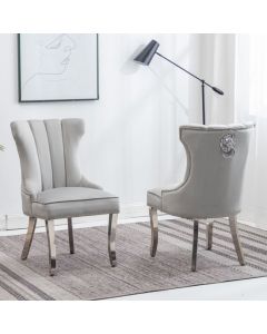 Montpellier Lion Knocker Light Grey Velvet Dining Chair In Pair