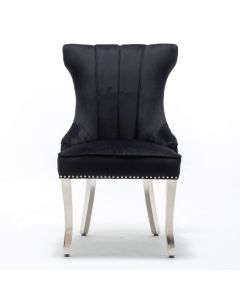 Montpellier Lion Knocker Velvet Dining Chair In Black