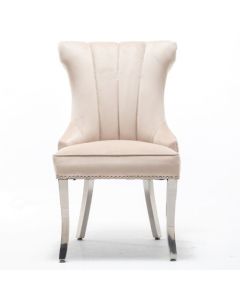 Montpellier Lion Knocker Velvet Dining Chair In Cream