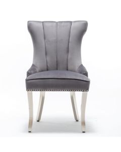 Montpellier Lion Knocker Velvet Dining Chair In Dark Grey