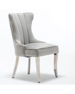 Montpellier Lion Knocker Velvet Dining Chair In Light Grey