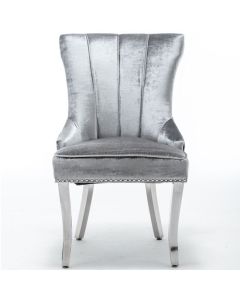 Montpellier Lion Knocker Velvet Dining Chair In Shimmer Grey