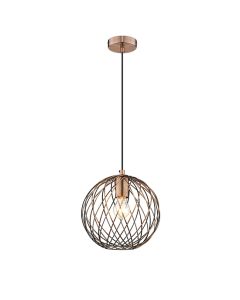 Moorgate 1 Bulb Weaved Frame Globe Ceiling Pendant Light In Antique Copper