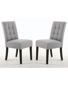 Moseley Silver Grey Fabric Dining Chairs In Pair With Black Legs