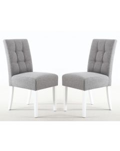 Moseley Silver Grey Fabric Dining Chairs In Pair With White Legs