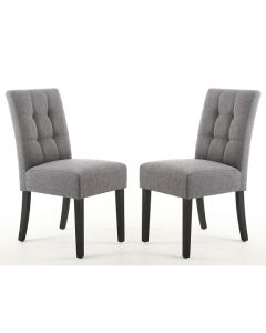 Moseley Steel Grey Fabric Dining Chairs In Pair With Black Legs