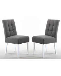 Moseley Steel Grey Fabric Dining Chairs In Pair With White Legs