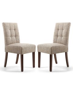 Moseley Oatmeal Tweed Stitched Waffle Dining Chairs In Pair