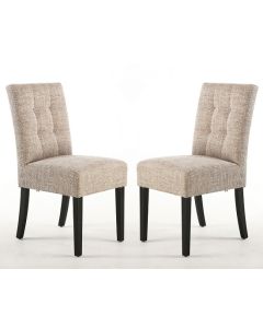 Moseley Tweed Oatmeal Fabric Dining Chairs In Pair With Black Legs