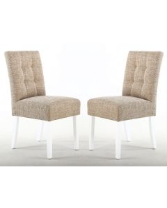 Moseley Tweed Oatmeal Fabric Dining Chairs In Pair With White Legs