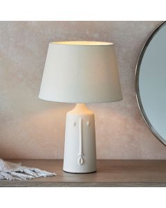 Mr Cici Ivory Linen Mix Tapered Shade Table Lamp In Matt White Ceramic Base