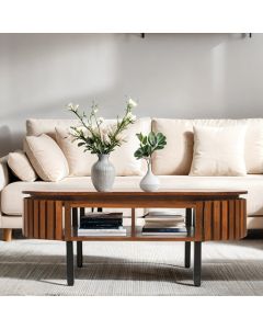 Slatted Mango Wood Rectangular Coffee Table In Walnut