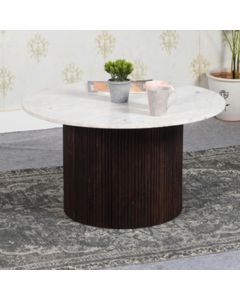 Opal White Marble Top And Mango Wood Coffee Table In Dark Mahogany